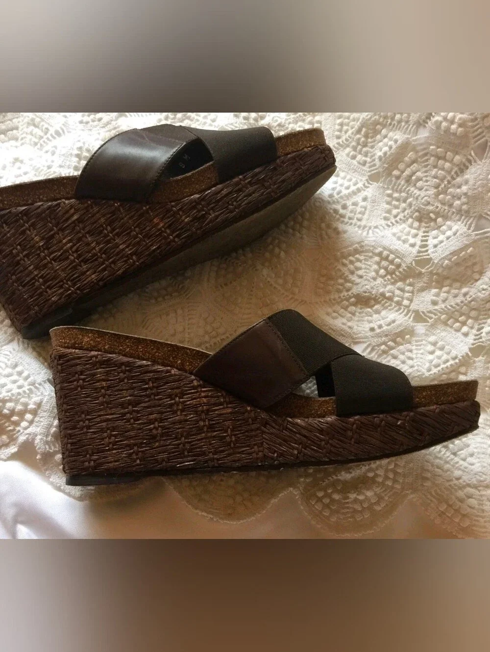 Donald J. Pliner Brown and Black Wedge Slide Sandals